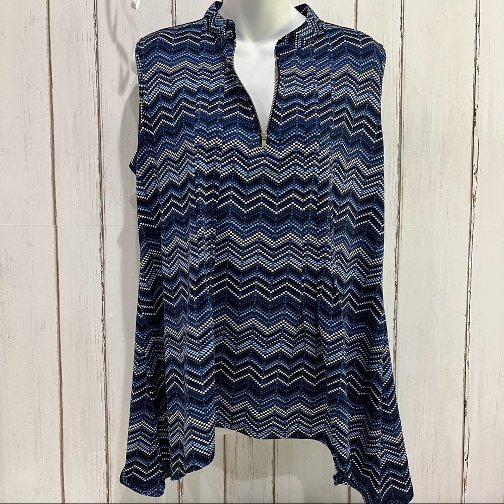 🌷3 Tops for $18 - New Directions Blue & White Geometric Chevron Sleeveless, SzL - Picture 3 of 15